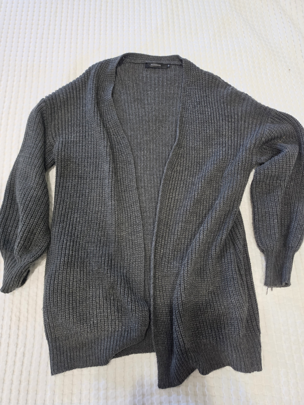 Fashion Gray Chunky Knit Open Front Cardigan Small Oversized